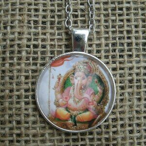 Ganesha Glass Cabochon Pendant Necklace